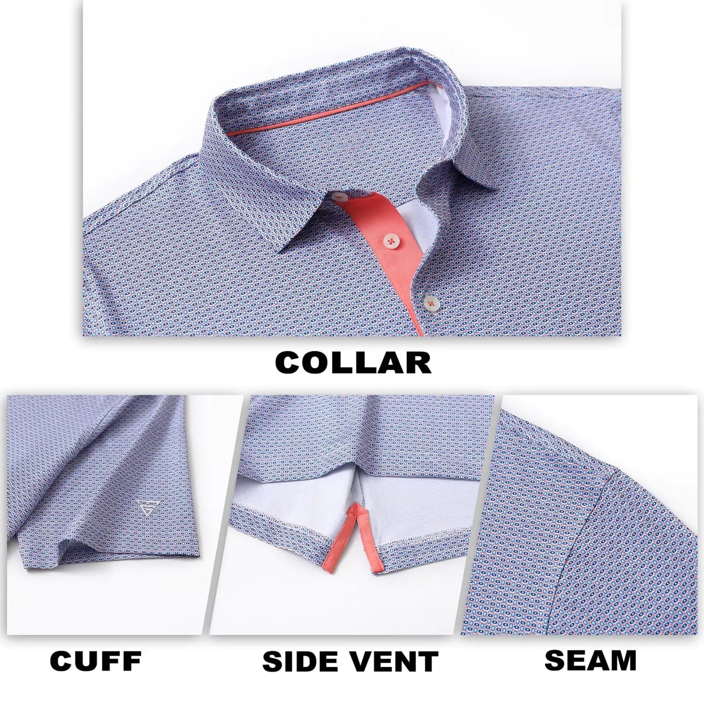 M MAELREG Mens Golf Shirt Short Sleeve Dry Fit Print Moisture Wicking Performance Patterns Collared Polo Shirt Small Blue White Oval