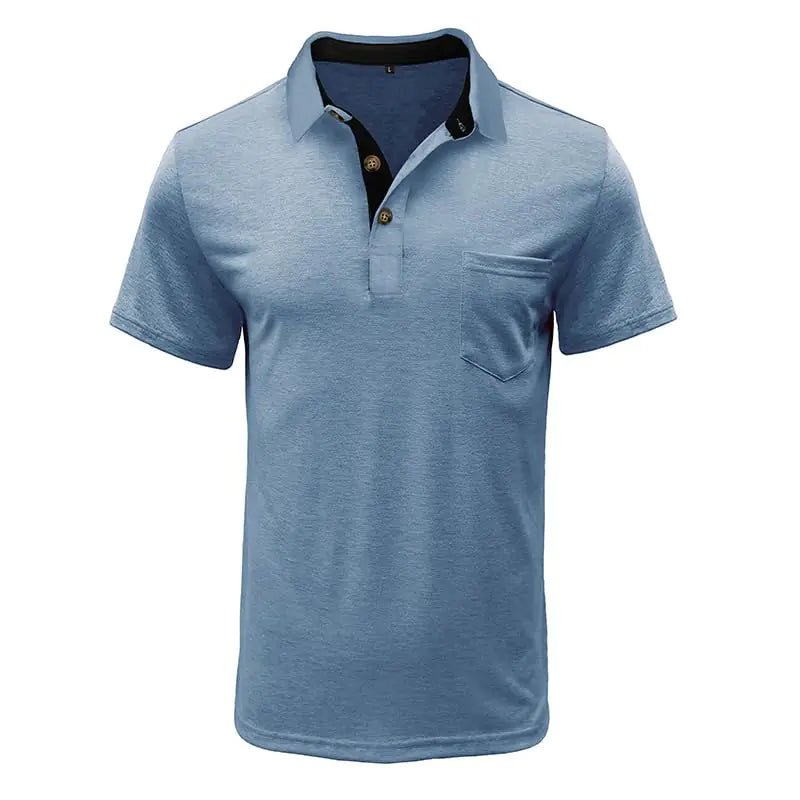 Men's Casual Polo Shirts Classic Button Basic Short Sleeve Shirt Solid Color Cotton Tees Golf Stylish Tops Medium Blue-ss