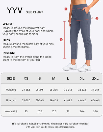 YYV Women's Golf Pants Stretch Work Ankle Pants High Waist Dress Pants with Pockets for Yoga Business Travel Casual Medium Grey Camo