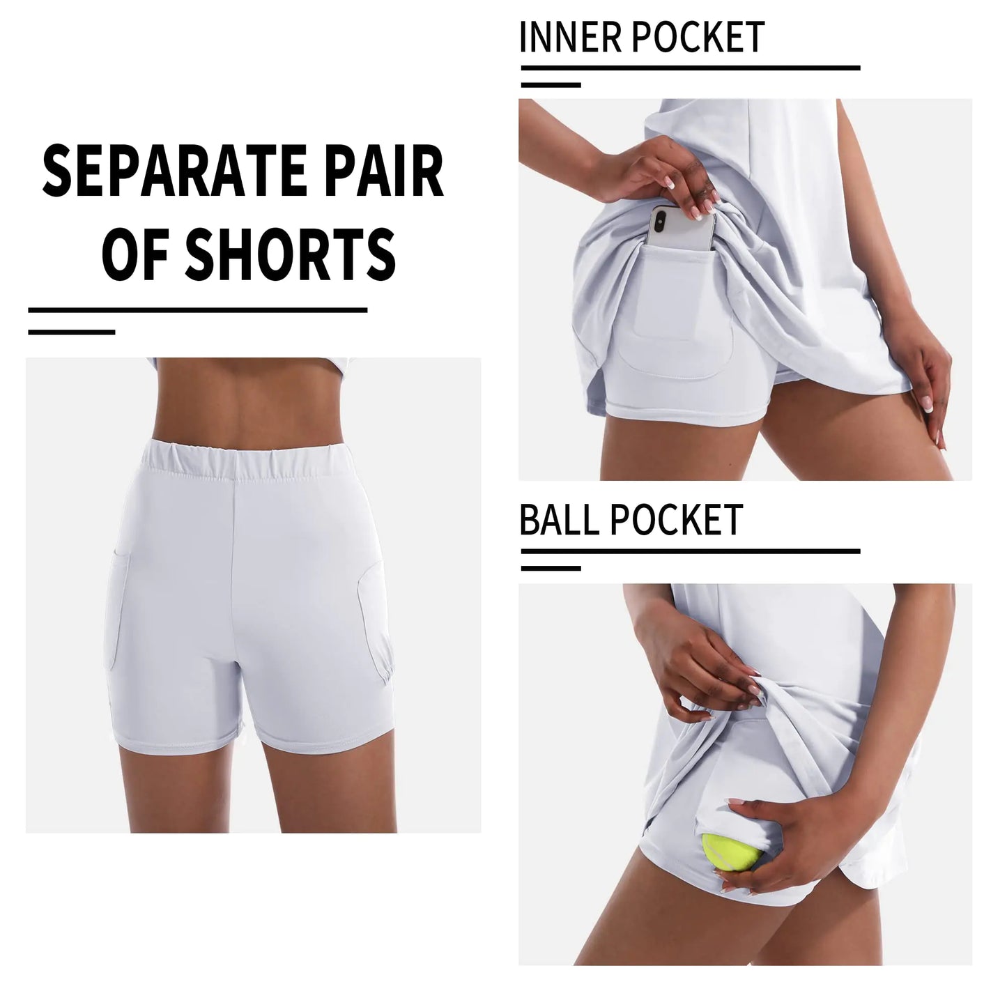 Tennis Dress for Women, Tennis Golf Dresses with Built in Shorts and Pockets for Sleeveless Workout Athletic Dresses Medium White