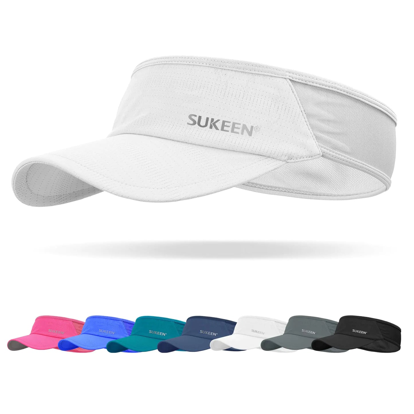 Sukeen Sports Sun Visor Men Women Lightweight Packable Cooling Stretchy Visor Hat for Running, Tennis, Golf One Size White