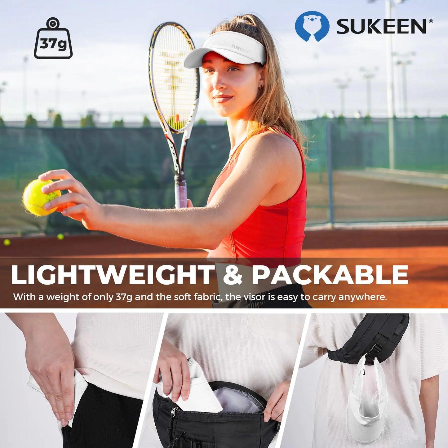 Sukeen Sports Sun Visor Men Women Lightweight Packable Cooling Stretchy Visor Hat for Running, Tennis, Golf One Size White