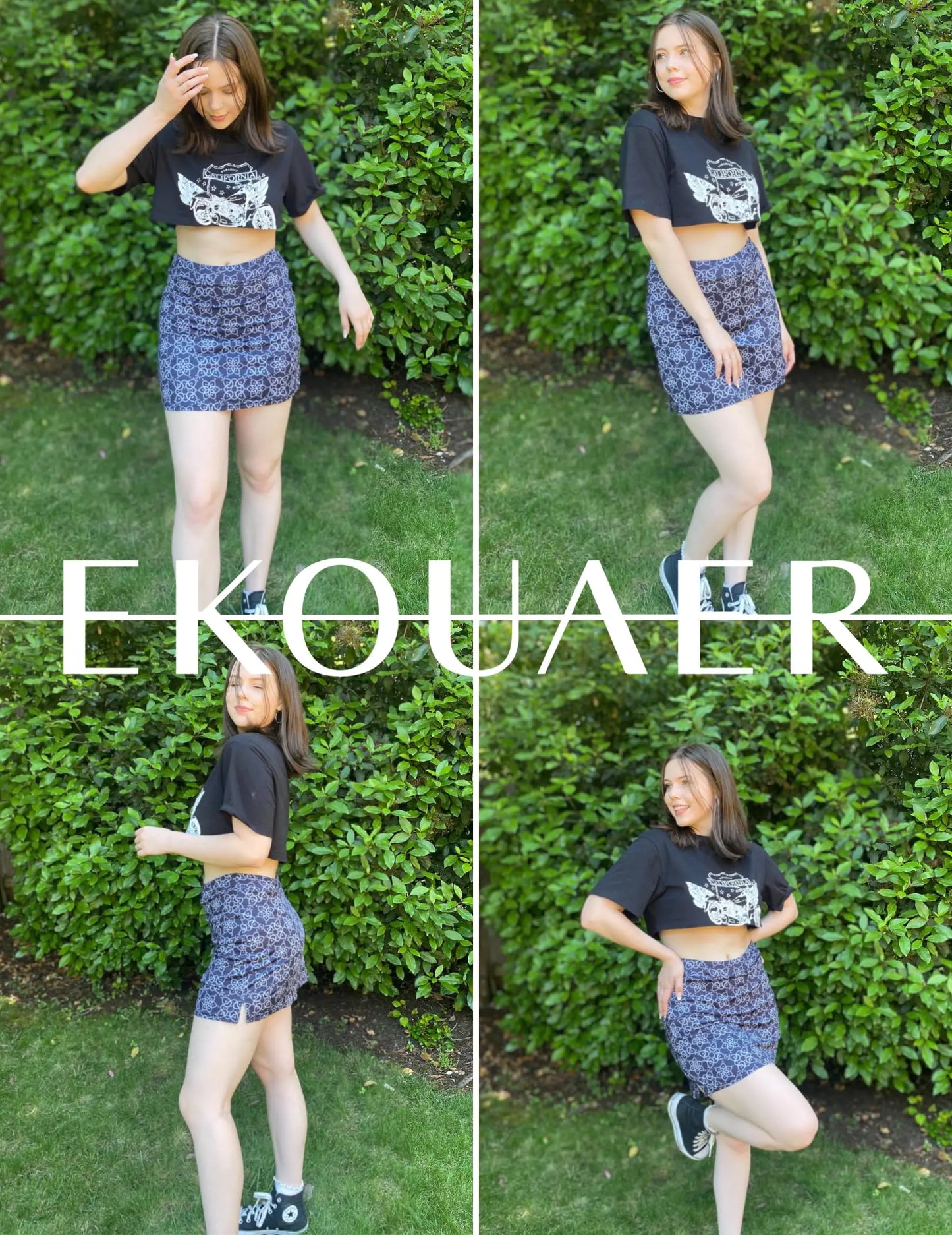 Ekouaer Women's Active Performance Skort Lightweight Skirt for Running Tennis Golf Workout Sports XX-Large Black Flower