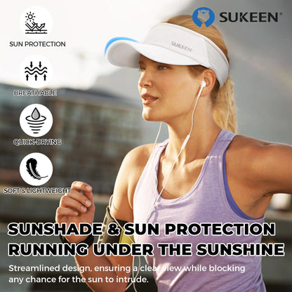 Sukeen Sports Sun Visor Men Women Lightweight Packable Cooling Stretchy Visor Hat for Running, Tennis, Golf One Size White