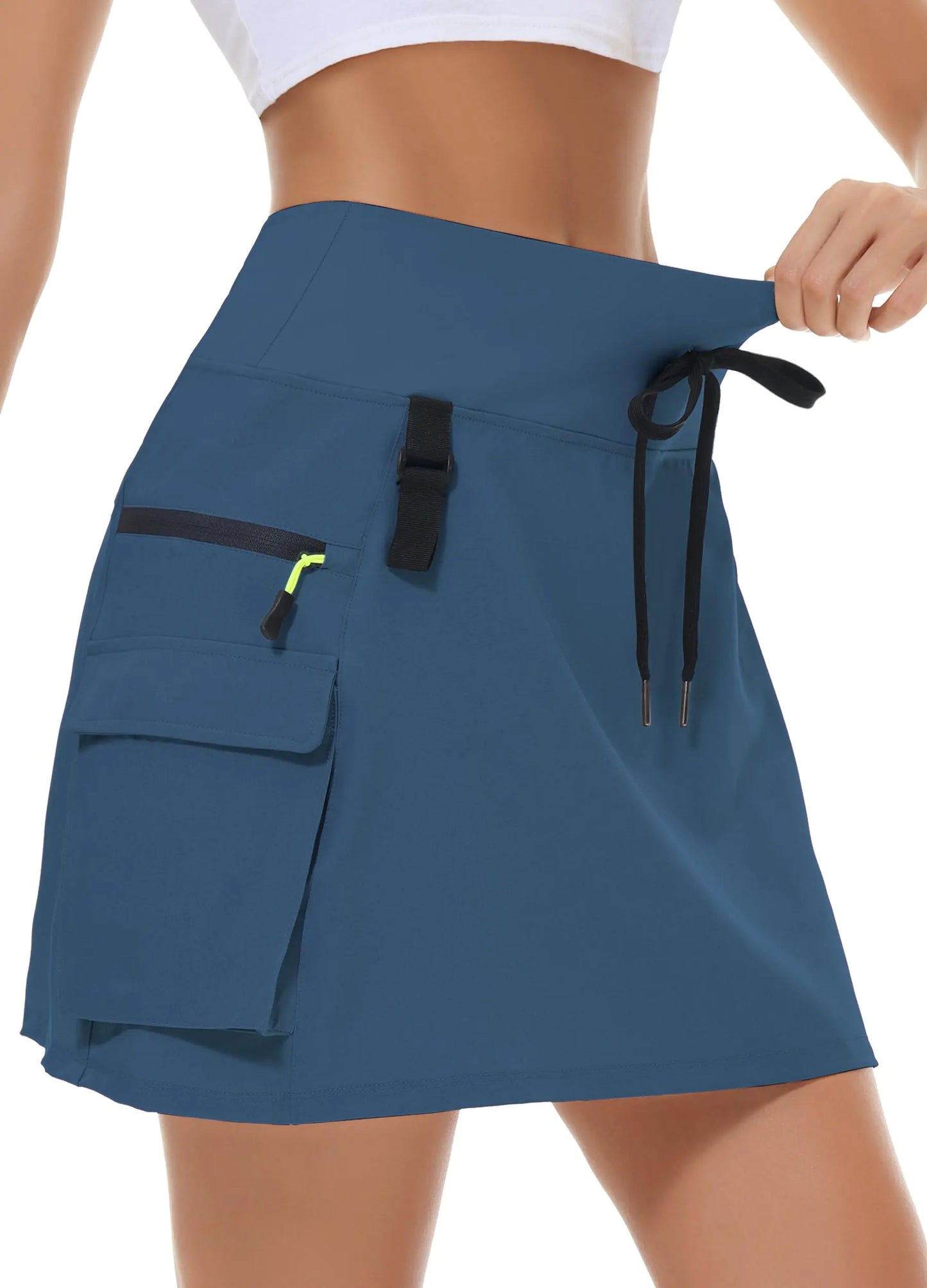 Women's Hiking Cargo Skort Skirt High Waisted Golf Dressy Casual with Zipper Pockets Workout Sport Quick Dry Skirts Navy Blue X-Small