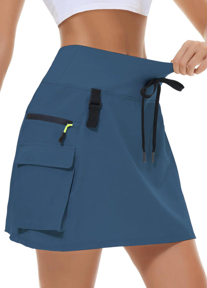 Women's Hiking Cargo Skort Skirt High Waisted Golf Dressy Casual with Zipper Pockets Workout Sport Quick Dry Skirts Navy Blue X-Small
