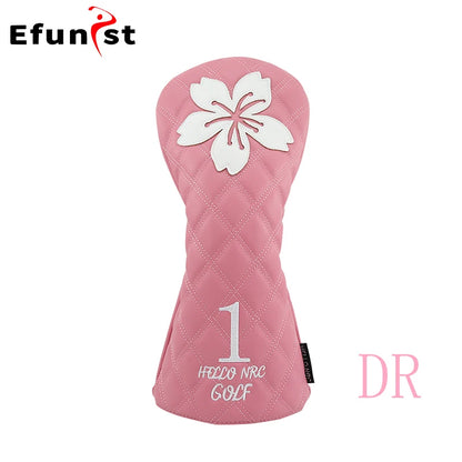 Golf Wood Head Covers For Driver Fairway Hybrid Waterproof Club Cover Sakura Pattern PU Leather Protector Cover Golf Accessories