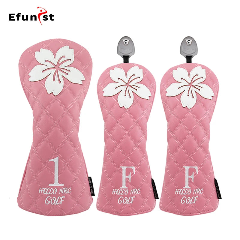 Golf Wood Head Covers For Driver Fairway Hybrid Waterproof Club Cover Sakura Pattern PU Leather Protector Cover Golf Accessories