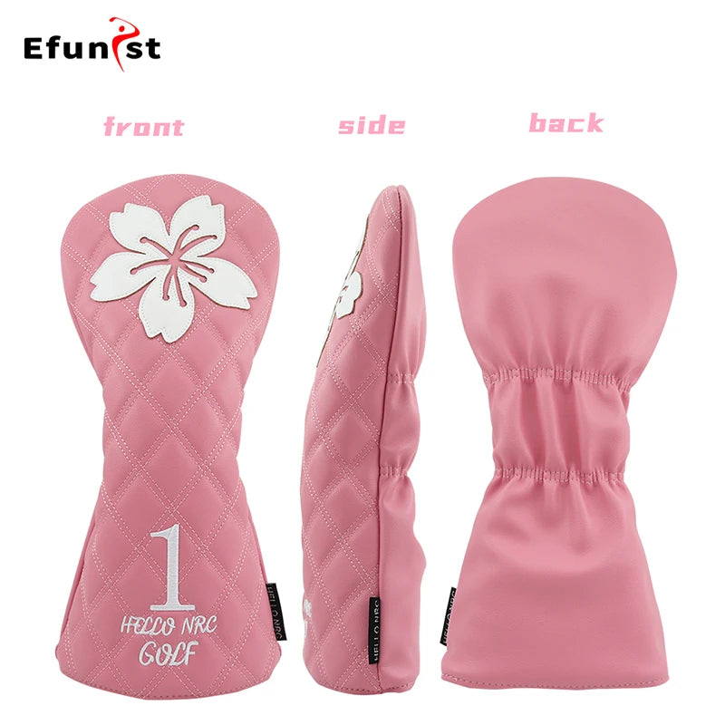 Golf Wood Head Covers For Driver Fairway Hybrid Waterproof Club Cover Sakura Pattern PU Leather Protector Cover Golf Accessories