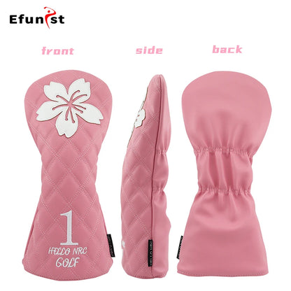 Golf Wood Head Covers For Driver Fairway Hybrid Waterproof Club Cover Sakura Pattern PU Leather Protector Cover Golf Accessories