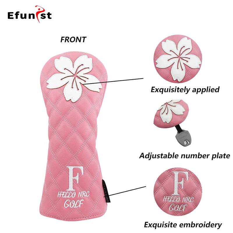 Golf Wood Head Covers For Driver Fairway Hybrid Waterproof Club Cover Sakura Pattern PU Leather Protector Cover Golf Accessories