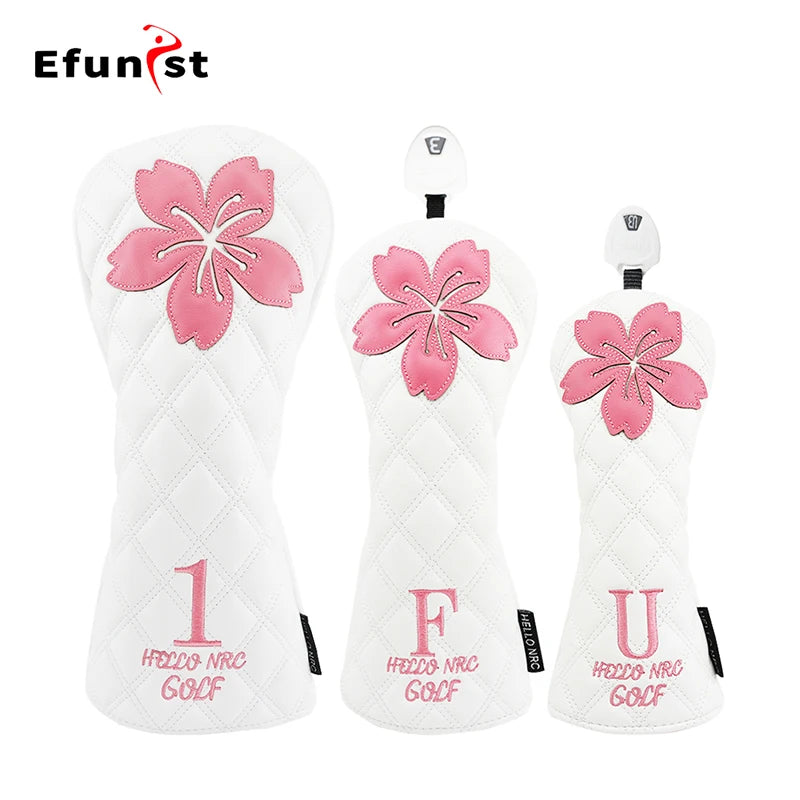 Golf Wood Head Covers For Driver Fairway Hybrid Waterproof Club Cover Sakura Pattern PU Leather Protector Cover Golf Accessories