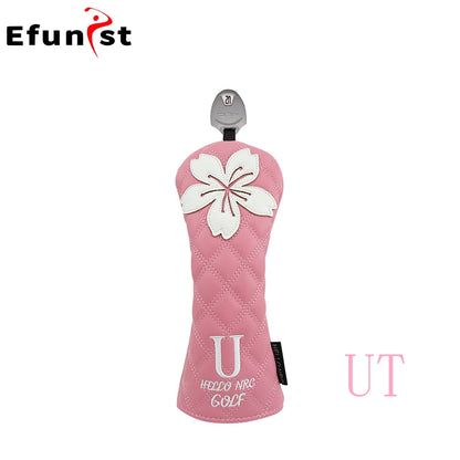 Golf Wood Head Covers For Driver Fairway Hybrid Waterproof Club Cover Sakura Pattern PU Leather Protector Cover Golf Accessories