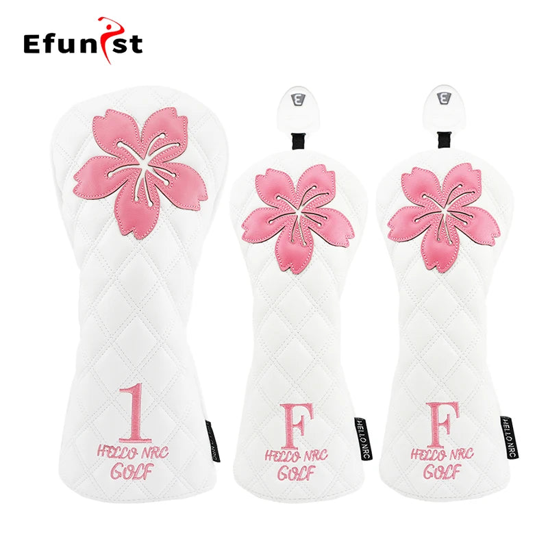 Golf Wood Head Covers For Driver Fairway Hybrid Waterproof Club Cover Sakura Pattern PU Leather Protector Cover Golf Accessories