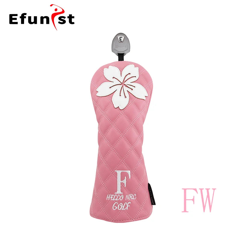 Golf Wood Head Covers For Driver Fairway Hybrid Waterproof Club Cover Sakura Pattern PU Leather Protector Cover Golf Accessories