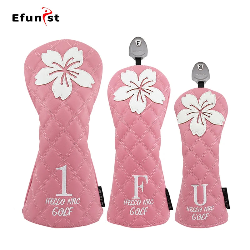 Golf Wood Head Covers For Driver Fairway Hybrid Waterproof Club Cover Sakura Pattern PU Leather Protector Cover Golf Accessories