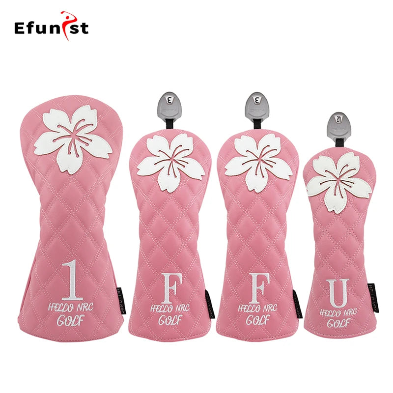 Golf Wood Head Covers For Driver Fairway Hybrid Waterproof Club Cover Sakura Pattern PU Leather Protector Cover Golf Accessories