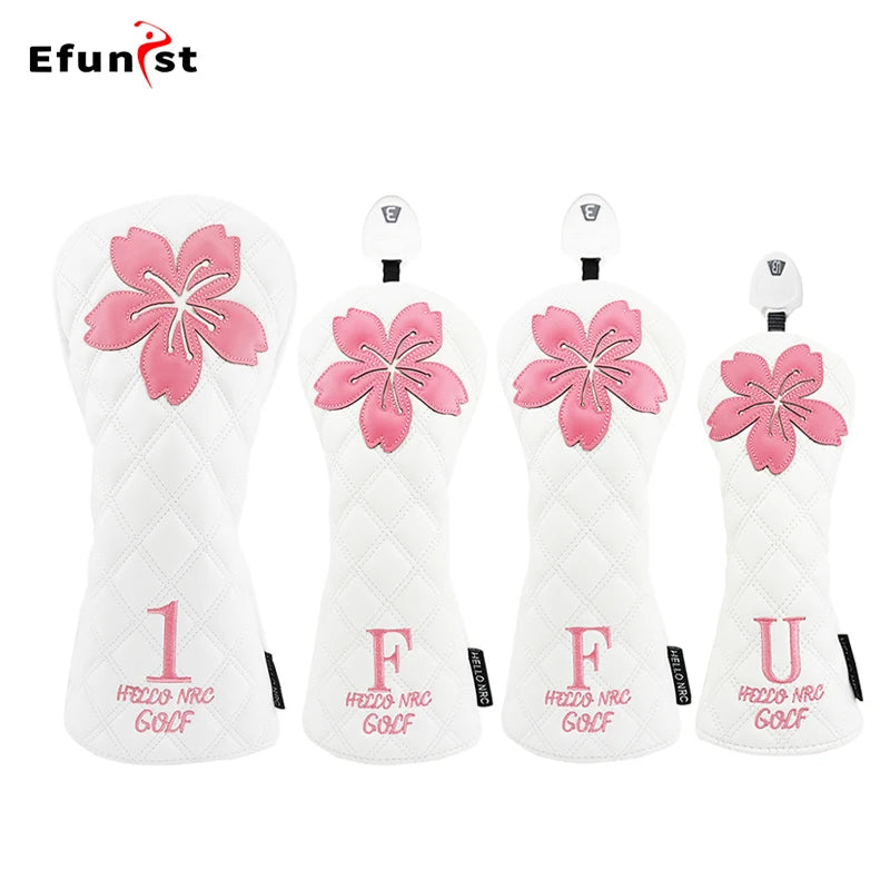 Golf Wood Head Covers For Driver Fairway Hybrid Waterproof Club Cover Sakura Pattern PU Leather Protector Cover Golf Accessories