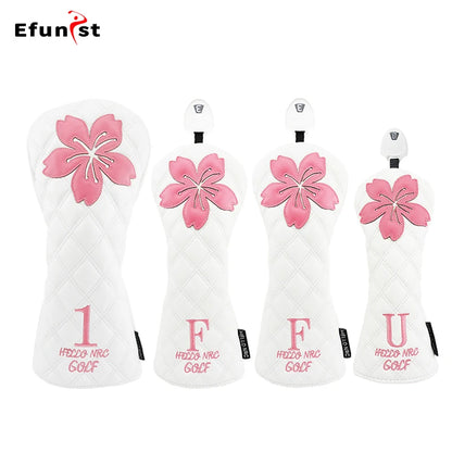 Golf Wood Head Covers For Driver Fairway Hybrid Waterproof Club Cover Sakura Pattern PU Leather Protector Cover Golf Accessories