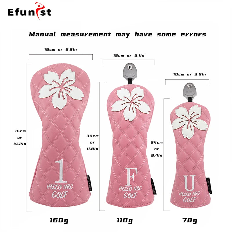 Golf Wood Head Covers For Driver Fairway Hybrid Waterproof Club Cover Sakura Pattern PU Leather Protector Cover Golf Accessories