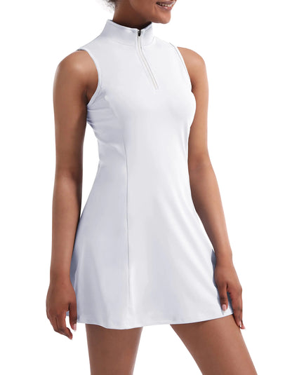 Tennis Dress for Women, Tennis Golf Dresses with Built in Shorts and Pockets for Sleeveless Workout Athletic Dresses Medium White