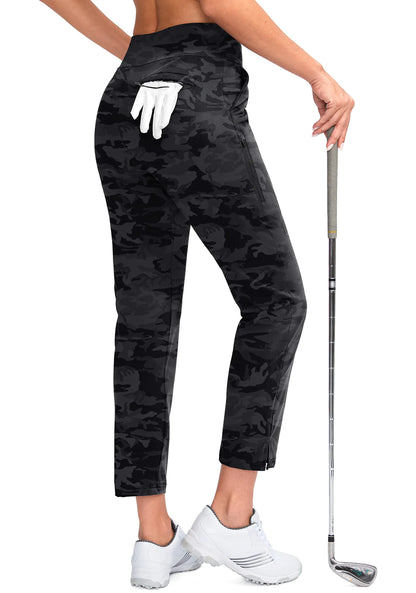YYV Women's Golf Pants Stretch Work Ankle Pants High Waist Dress Pants with Pockets for Yoga Business Travel Casual Medium Grey Camo