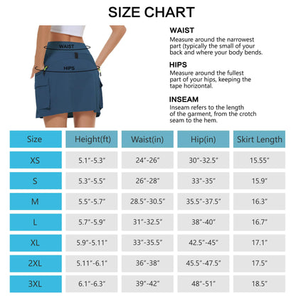 Women's Hiking Cargo Skort Skirt High Waisted Golf Dressy Casual with Zipper Pockets Workout Sport Quick Dry Skirts Navy Blue X-Small